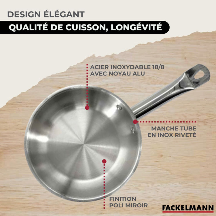 Set de 2 poêles 24 et 28 cm en inox, 2 couvercles verre et 6 ustensiles inox Fackelmann Eterna