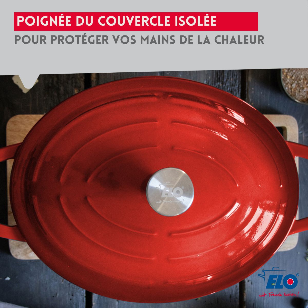 Cocotte en fonte émaillée rouge cerise 33 cm 5 L Elo