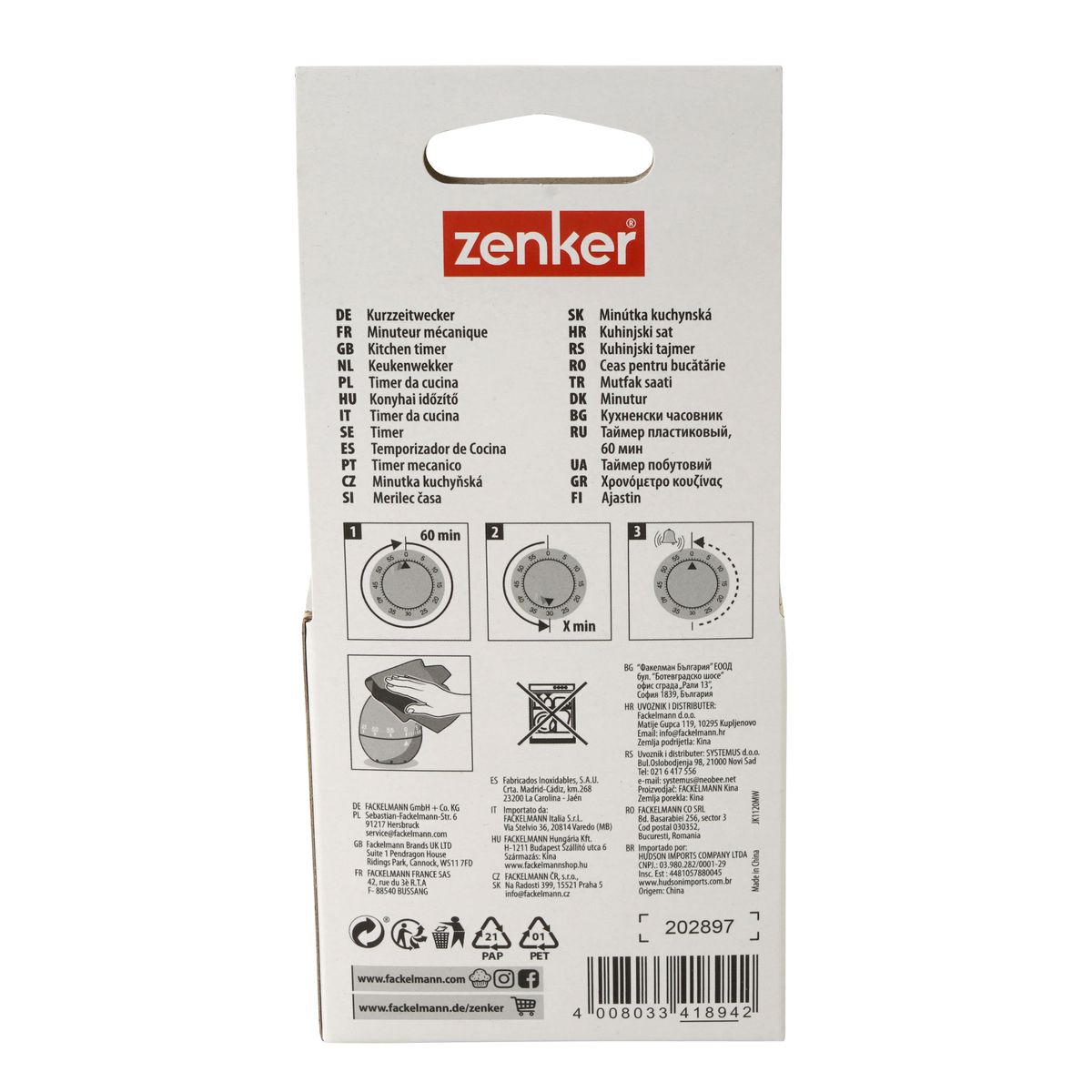 Minuteur de cuisine mécanique en forme d'œuf Zenker