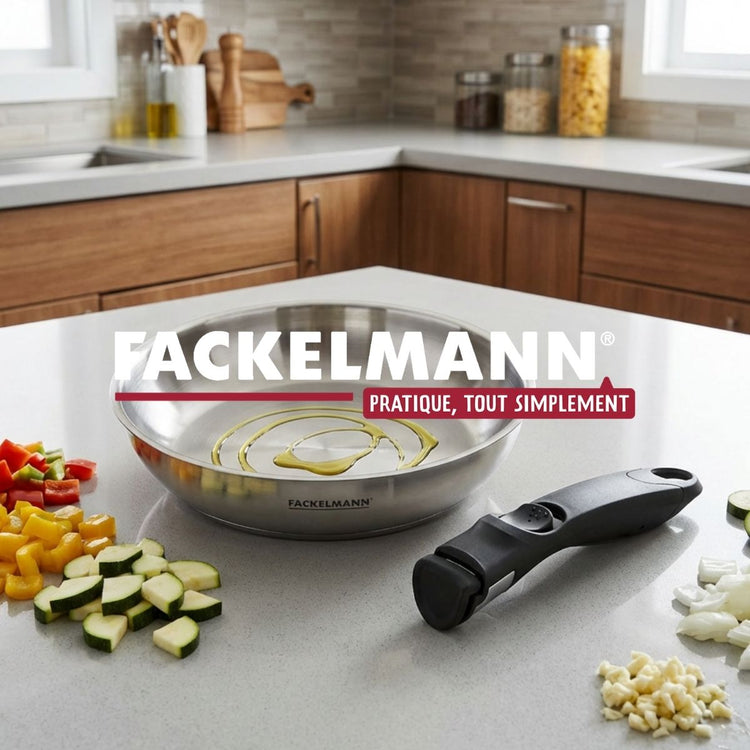 Poêle 28 cm en inox manche amovible Fackelmann InoGrip