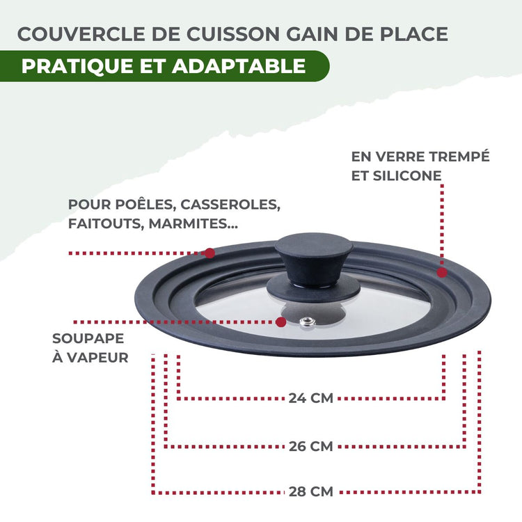Set de 2 poêles de cuisson 24/28 cm en acier inoxydable avec 1 couvercle de cuisson universel Fackelmann Vita3