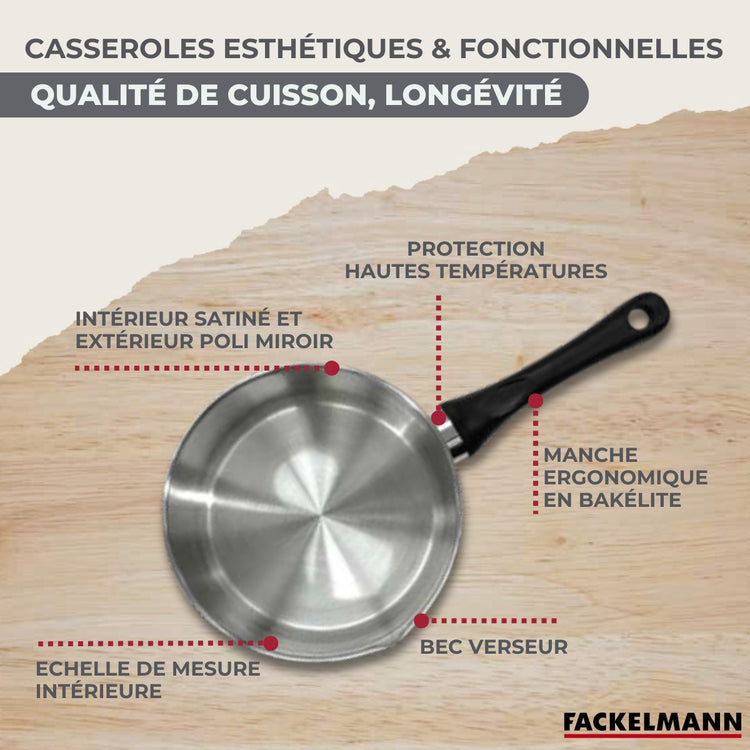 Set 1 poêle 28 cm 3 casseroles 12 16 et 20 cm en inox et 6 ustensiles Fackelmann Geneva
