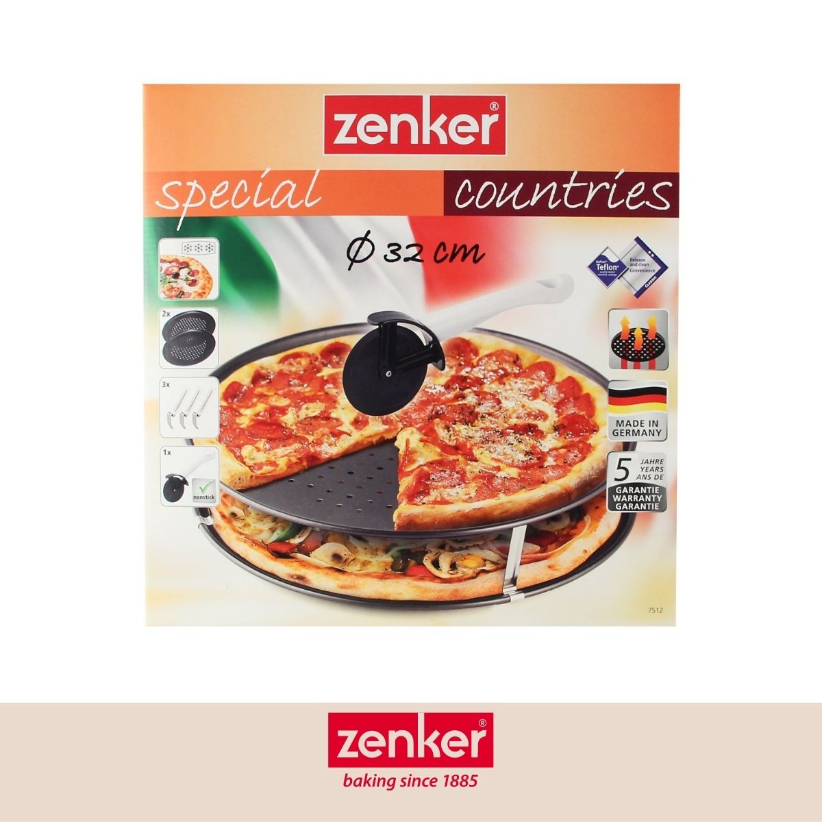 Set de 2 plaques à pizza 32 cm et une roulette à pizza Zenker Countries